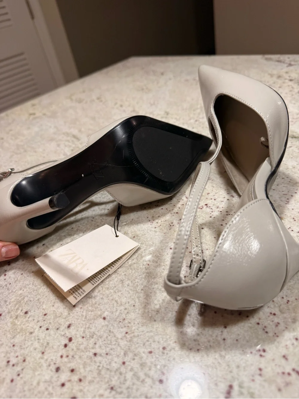 Zara Cream T-Strap Pointed Toe Stiletto Heels